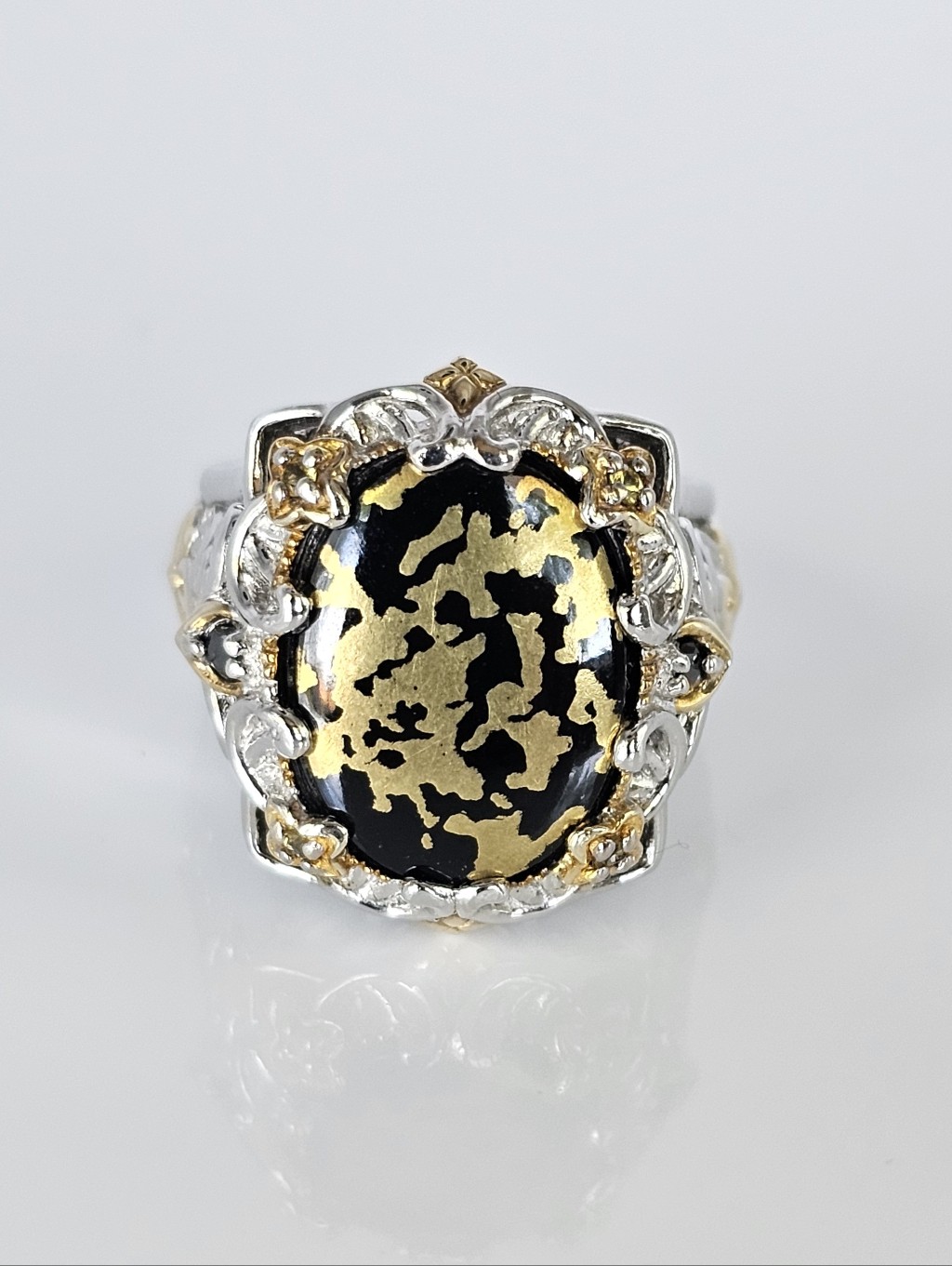 Authentic Designer Goldenite Ring Palladium Sterling Silver 18k Size 7